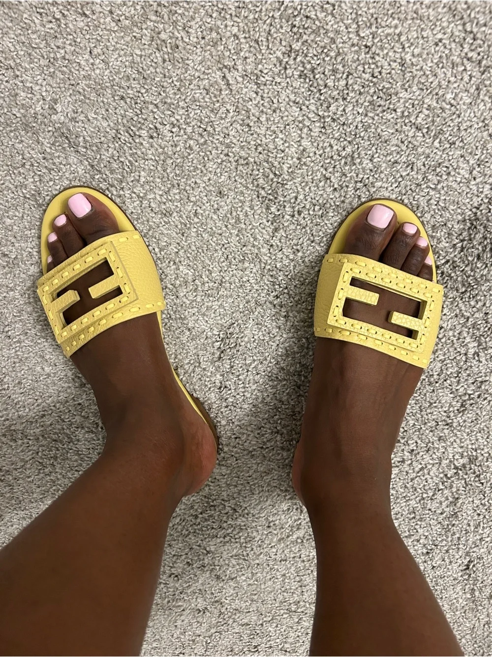 Fendi Yellow Leather Baguette Slide with Cutout Logo